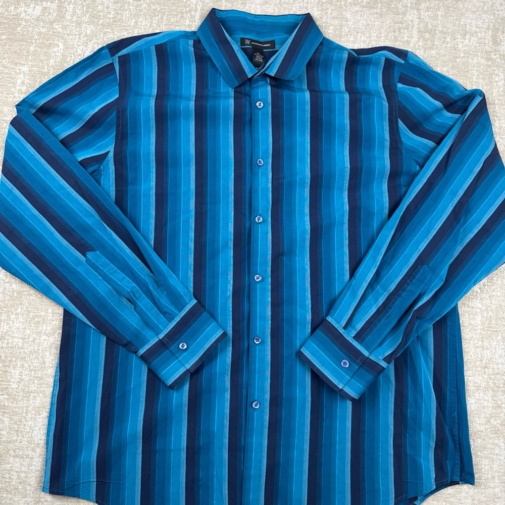INC International Concepts Blue & Gray Striped Button Front Shirt Mens Size XL